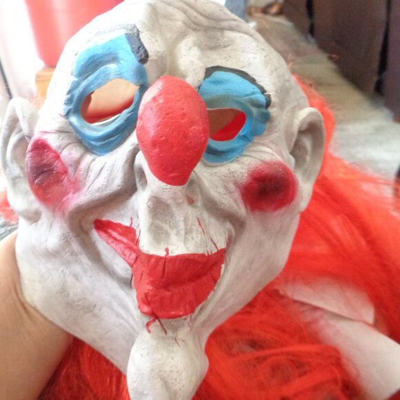 Scary Clown Face Mask Halloween Costume Rubber with Hair - Picture 1 of 1